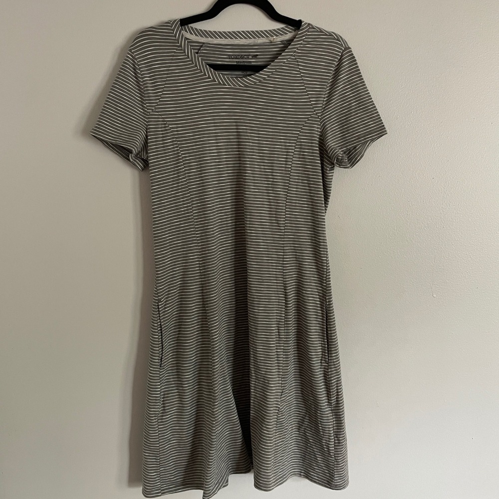Toad&Co T-Shirt‎ Dress Women Medium Gray Striped Organic Cotton Tencel Casual